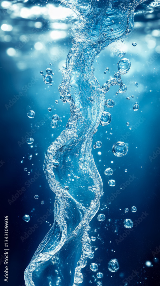 Poster liquid motion: a dynamic flow of pure aqua with glimmering droplets and an underwater ambience, for 