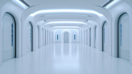 Elegant A minimalist ultra modern quantum computing lab with white walls sleek machinery and ambient blue lighting enhancing the futuristic aesthetic 