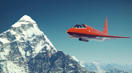 Fototapeta premium Red Private Jet Flying Over Snowy Himalayas