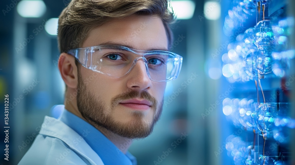 Aufkleber elegant a researcher carefully aligning fiber optic cables inside a quantum computing lab connecting