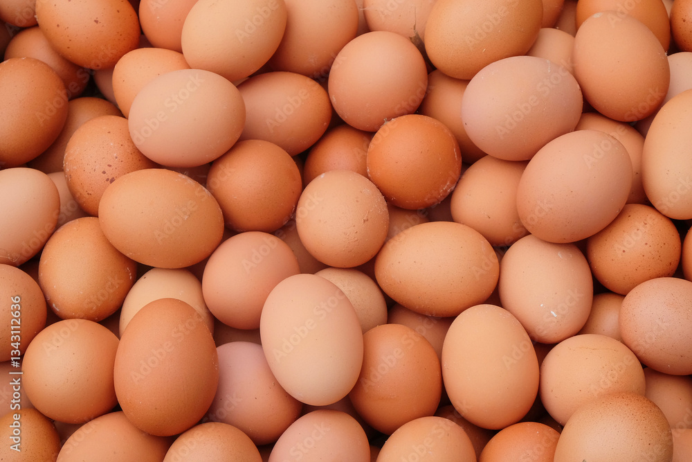 Poster abstract pattern and texture of a pile of chicken eggs. for graphic design, 3d rendering and banner 