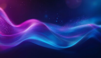 Abstract vibrant flowing waves of light, with a gradient of purple and blue, and shimmering particles