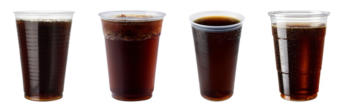 Fizzy Cola in a Clear Plastic Cup isolated on transparent background