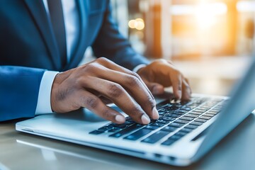 Businessman Typing on Laptop  Close up Hands