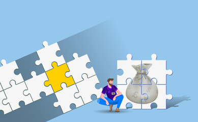 Fototapeta premium The puzzle has formed. Making a profit, successful investments, receiving interest, and developing the banking business. Vector drawing