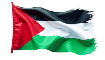 Fototapeta premium Palestine flag with colors and dynamic waves symbolizing the unity and strength of the Palestinian people on transparent background