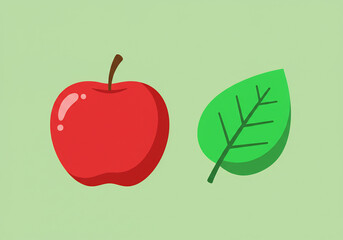 Obraz premium Red Apple and Green Leaf Pixel Art Illustration