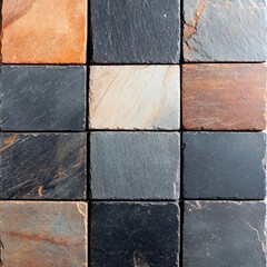 Fototapeta premium Timeworn slate tiles with visible cracks and natural patina, rustic charm