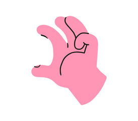 Hand, pointing, leaning, grasping, clenching, holding, different arm action, gesture symbol, different hand gestures, signs shown with palm and fingers isolated on background flat vector illustration.