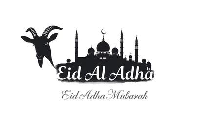 Celebrating Eid al-Adha Illustration vector with Goat Silhouette and Mosque - Islamic art,  Muslim tradition