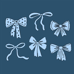 Set of cute bows. Valentine's day illustration. Design for posters, cards, invitations, social media. Vector elements.