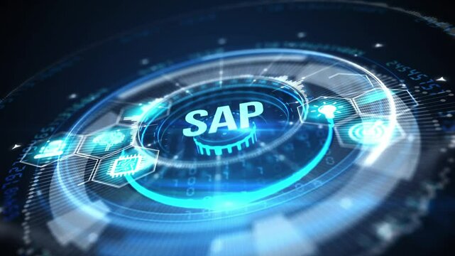SAP System Software Automation concept on virtual screen data center. Business, modern technology, internet and networking concept.