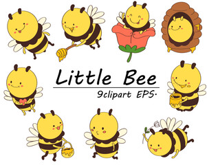 Fototapeta premium Collection of Charming Little Bee in Spring Doodle Outline
