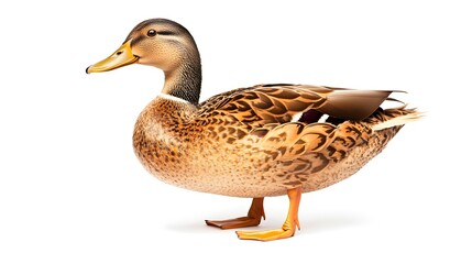 Obraz premium Female Mallard Duck Brown Plumage Close up Profile View Isolated on White Background