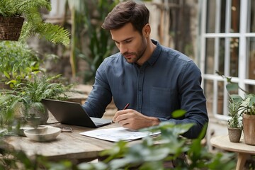 Man Working on Design Project Outdoors