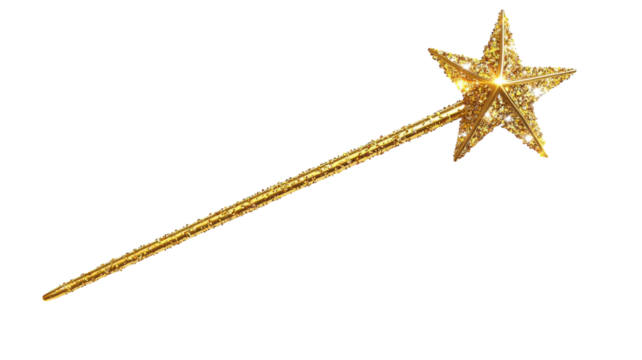 Sparkling golden wand glimmers with magical energy and wonder