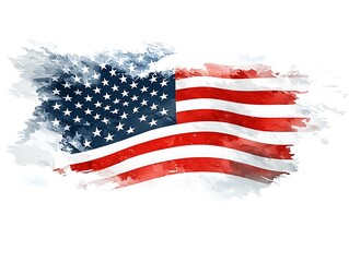 Abstract Watercolor Artistic Representation of the American Flag on White Background