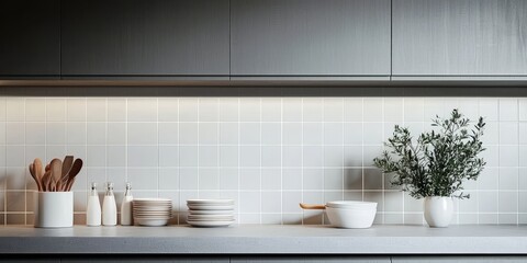 Contemporary Grey Kitchen Cabinet Set with Countertop