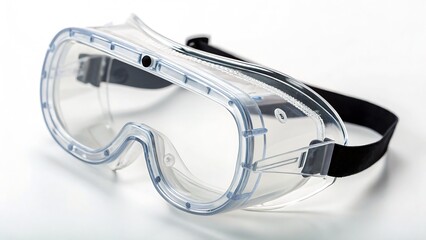 Protective Lab Goggles with Anti-Fog Coating, Isolated on a White Background, High-Resolution Laboratory Safety Stock Image