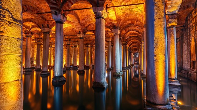 Enchanting atmosphere of istanbul s basilica cistern with marble columns and reflections