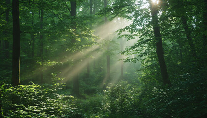Obraz premium Sunlit Lush Green Forest