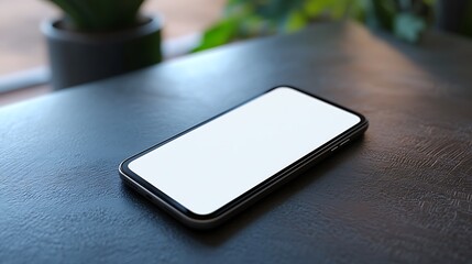 Modern Smartphone With Blank Screen on a Dark Wooden Table