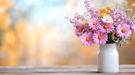 Fototapeta premium beautiful bouquet of flowers in white vase