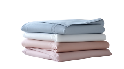 Soft pastel sheets stacked elegantly in a serene bedroom setting