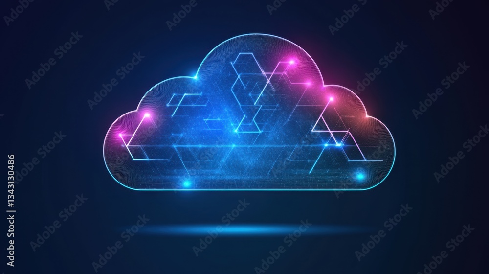 Poster ai-powered cloud computing infrastructure with holographic data visualization.