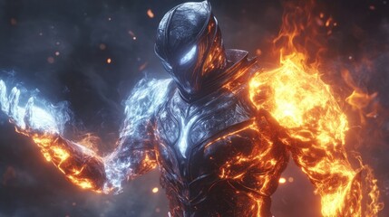 Fiery warrior in dual-element armor