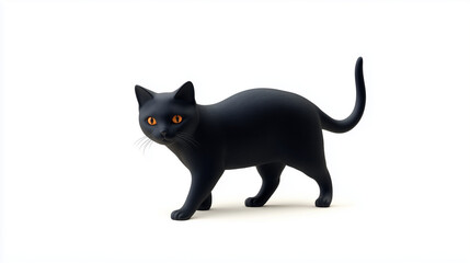A realistic plastic figurine of a Halloween black cat, isolated on white background