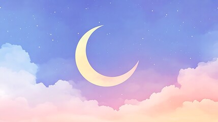 Naklejka premium Dreamy Crescent Moon and Pastel Clouds at Twilight