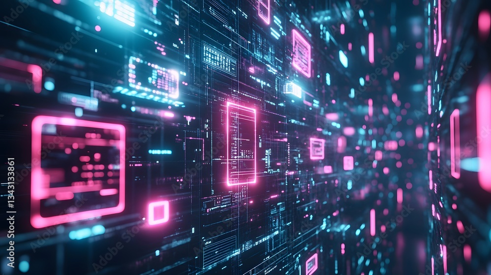 Poster abstract futuristic digital data environment with glowing light elements