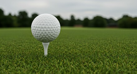 A golf ball resting on a tee on the grass of a golf course