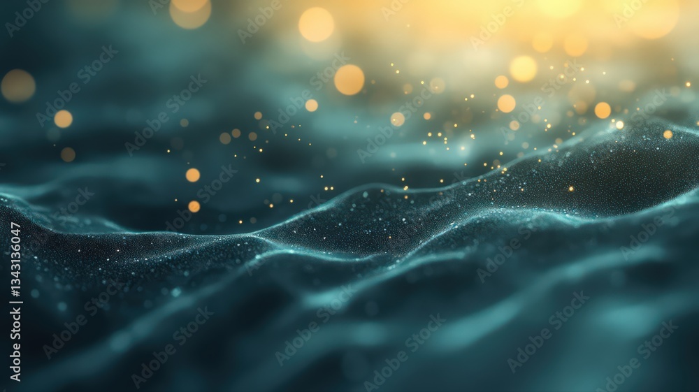 Poster teal and gold particle wave abstract background
