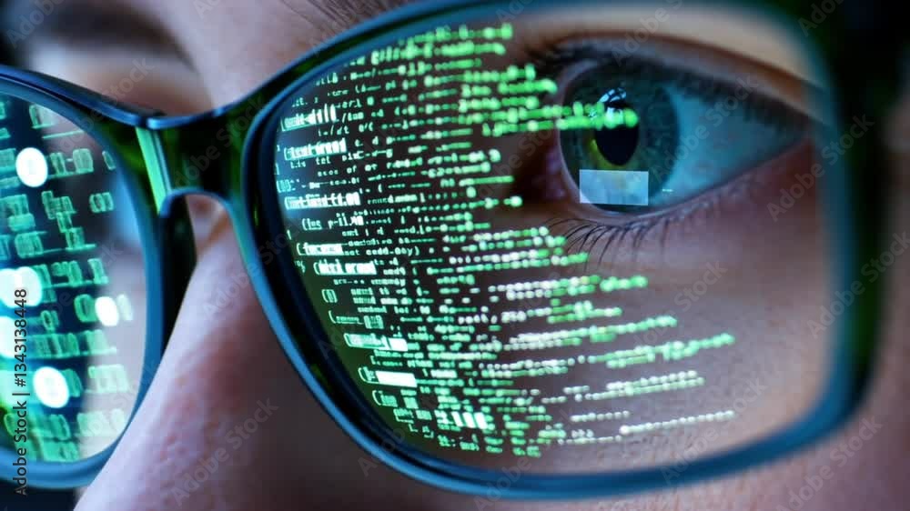 Poster eyes of a coder: code reflection in glasses