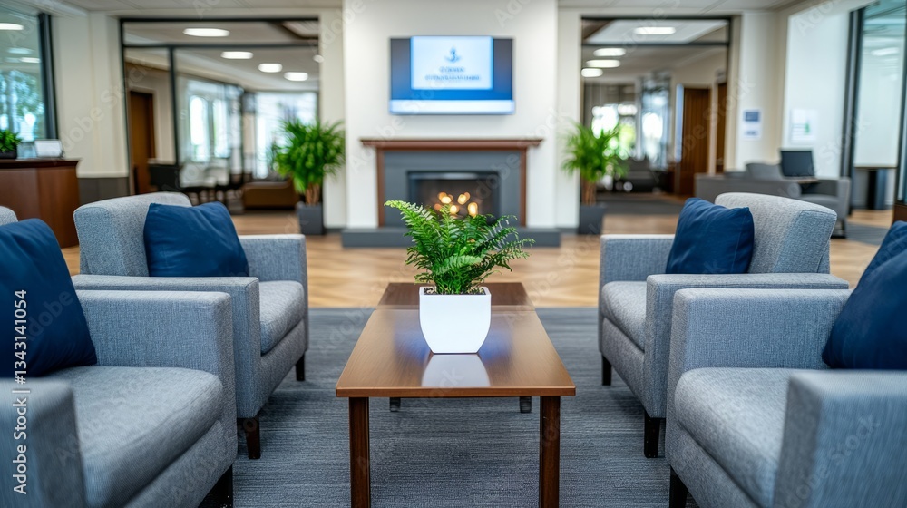 Aufkleber elegant a coworking lounge with a fireplace plush seating and soft lighting creating a cozy yet prof