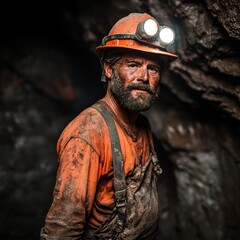 Fototapeta premium A Miner's Grit: Portrait of a Coal Miner in the Depths of a Mine