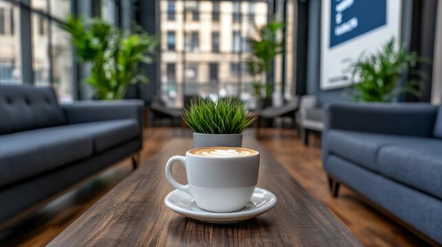 Elegant A coworking space designed for startups with an open plan layout writable walls for brainstorming and a central coffee station 