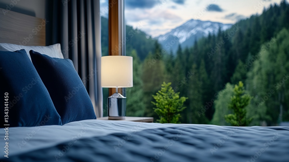 Aufkleber elegant a cozy bedroom with an ai powered smart home assistant adjusting ambient lighting and playin