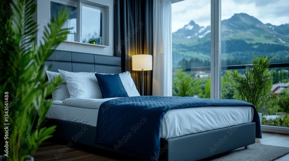 Aufkleber elegant a cozy bedroom with an ai powered smart home assistant adjusting ambient lighting and playin
