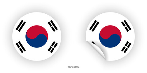 South Korea sticker flag in circle shape and circle peeled shape on white background. South Korea flag icon in circular form	
