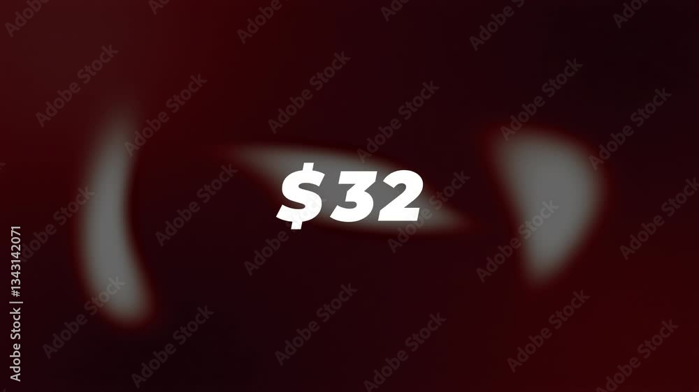 Poster money dollar counter displaying an increasing value from 0 to 100 on a interference red waves glitch