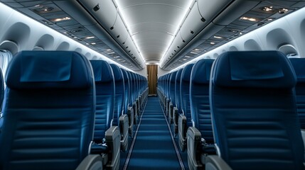 Obraz premium Elegant A dramatic nighttime view of an airplanes emergency lighting system illuminating the aisle leading passengers to exits 