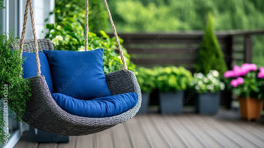 Aufkleber elegant a dreamy boho style balcony with hanging macrame planters a rattan swing chair and soft ambi