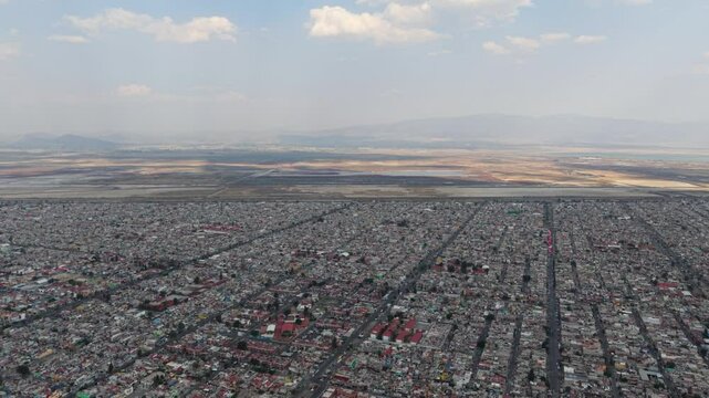 Aerial view of abandoned NAIM project in Texcoco, in outskirts of CDMX