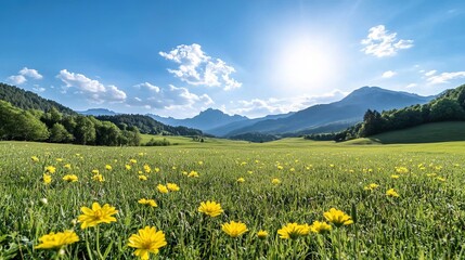 Fototapeta premium Elegant A festival of colors in nature as a wildflower super bloom spreads across rolling hills with sunlight casting a warm glow over the vibrant petals 