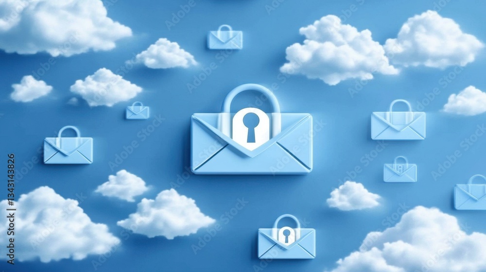 Poster encrypted email security with a digital padlock protecting private communications.