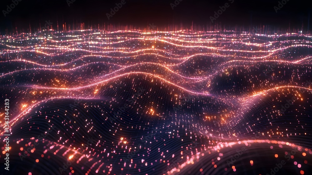 Poster abstract illustration of glowing data lines undulating across the surface