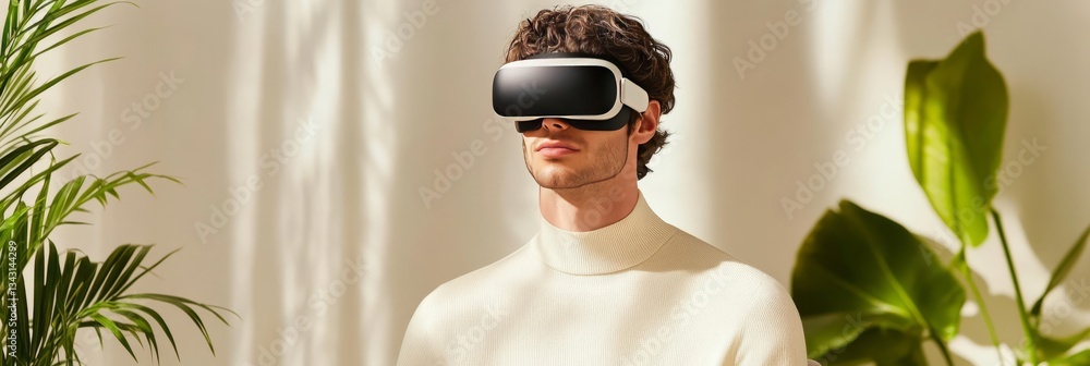 Poster elegant a futuristic hybrid work environment with vr collaboration tools ai assistants and holograph